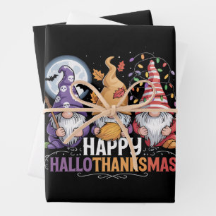 Gelukkig HalloDankMas Kabouters Halloween Kerstmis Inpakpapier Vel