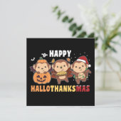 Gelukkig Hallothaanksgelukkig Kerst Aap Kerstapen Kaart (Staand voorkant)