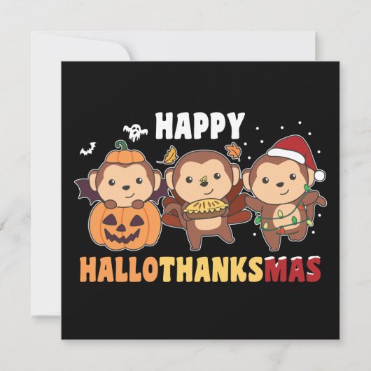 Gelukkig Hallothaanksgelukkig Kerst Aap Kerstapen Kaart (Voorkant)