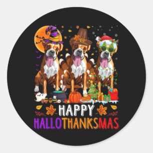 Gelukkig Hallothanksmas Boxer Hond Halloween Kerst Ronde Sticker