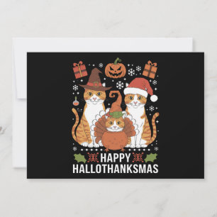 Gelukkig Hallothanksmas Katten Halloween Kerstmis Feestdagenkaart