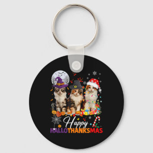 Gelukkig Hallothanksmas Moppige Katten Halloween T Sleutelhanger