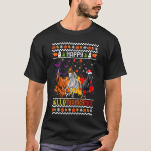 Gelukkig Hallothanksmas Paard Heks Santa Hoed Pomp T-shirt