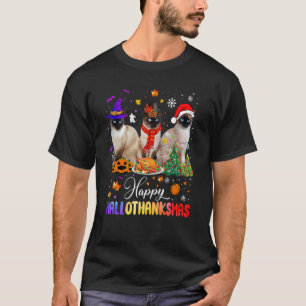 Gelukkig Hallothanksmas Siamees Kat Halloween Dank T-shirt