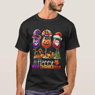 Gelukkig Hallothanksmas Wijn Halloween Thanksgivin T-shirt