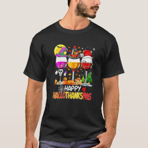 Gelukkig Hallothanksmas Wijnglazen Heks Kerstman H T-shirt