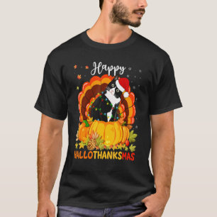 Gelukkig Hallothanksmas Zwarte Kat Pompoen Kerstma T-shirt