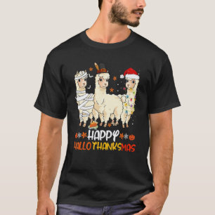 Gelukkig Hallothanksmis Schattige Lama Kalkoen Dan T-shirt