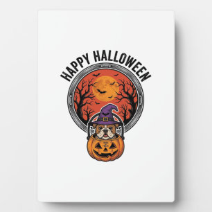Gelukkig Halloween Bulldog Heks Pompoen Vintage T- Fotoplaat