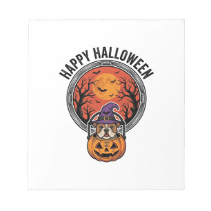 Gelukkig Halloween Bulldog Heks Pompoen Vintage T- Notitieblok