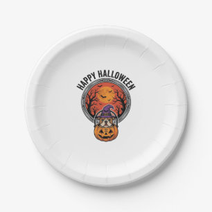 Gelukkig Halloween Bulldog Heks Pompoen Vintage T- Papieren Bordje