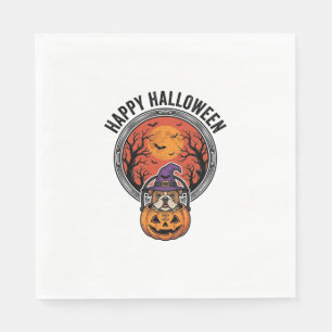 Gelukkig Halloween Bulldog Heks Pompoen Vintage T- Servet