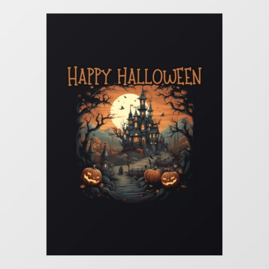 GELUKKIG HALLOWEEN, castel, pompoen Raamsticker (Vel)