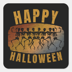 GELUKKIG HALLOWEEN DANSE SKeleT Vierkante Sticker