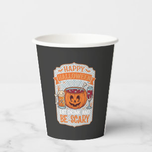 Gelukkig Halloween Eet Drink Wees eng Pompoen Kete Papieren Bekers