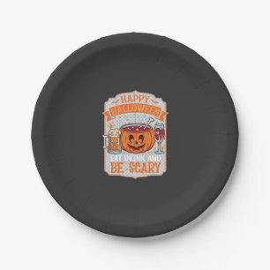Gelukkig Halloween Eet Drink Wees Eng Pompoen Kete Papieren Bordje