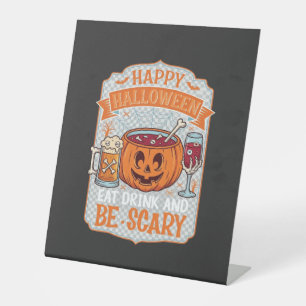 Gelukkig Halloween Eet Drink Wees Eng Pompoen Kete Reclamebord Met Voetstuk