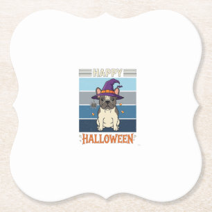 Gelukkig Halloween Franse Bulldog Heks Spinnenweb Kartonnen Onderzetters
