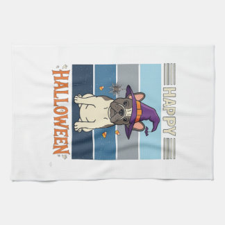 Gelukkig Halloween Franse Bulldog Heks Spinnenweb  Theedoek