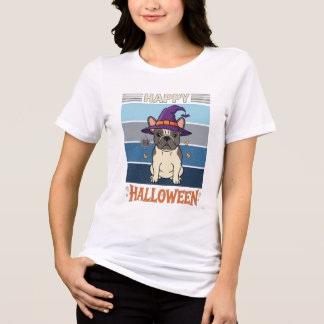 Gelukkig Halloween Franse Bulldog Heks Spinnenweb  Tri-Blend Shirt