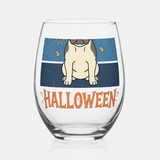 Gelukkig Halloween Franse Bulldog Heks Spinnenweb  Wijnglas Zonder Voet