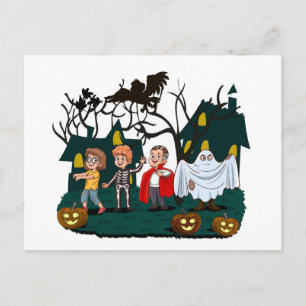 Gelukkig Halloween Geest en Pompoenen Feestdagenkaart