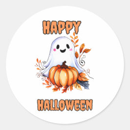 Gelukkig Halloween Geest - Oranje Ronde Sticker