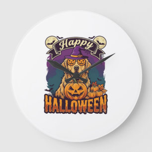 Gelukkig Halloween Golden Retriever Heksenhoed Pom Grote Klok