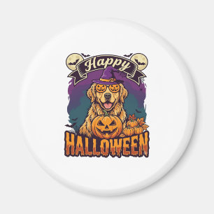 Gelukkig Halloween Golden Retriever Heksenhoed Pom Magneet