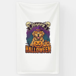 Gelukkig Halloween Golden Retriever Heksenhoed Pom Spandoek