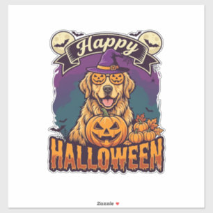 Gelukkig Halloween Golden Retriever Heksenhoed Pom Sticker