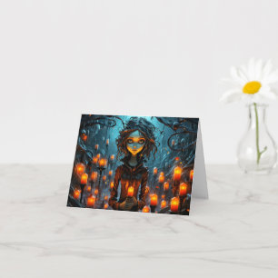 Gelukkig Halloween Gotische Heks Illustratie Kaart