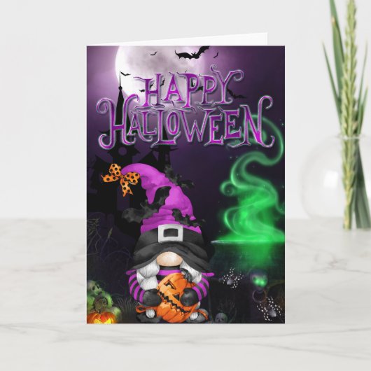 Gelukkig Halloween Heks Kabouter Kaart (Voorkant)