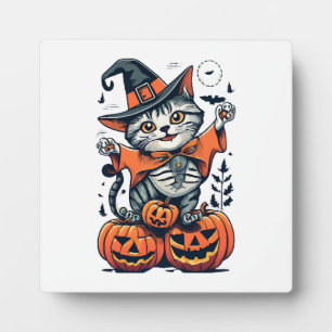 Gelukkig Halloween Heks Kat Fotoplaat