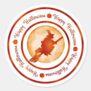 Gelukkig Halloween Heks Maan Oranje Glans Feest Ronde Sticker