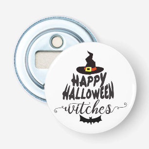 Gelukkig Halloween Heksen Typografie Halloween Button Flesopener