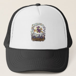 Gelukkig Halloween Heksenbezem Zwarte Kat Geesten_ Trucker Pet
