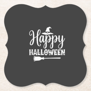 Gelukkig Halloween Heksenhoed Bezem Ontwerp Kartonnen Onderzetters