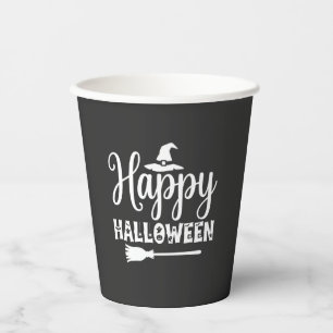 Gelukkig Halloween Heksenhoed Bezem Ontwerp Papieren Bekers