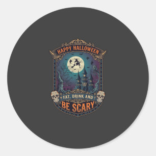 Gelukkig Halloween Heksenkasteel Schedels Vet Drin Ronde Sticker