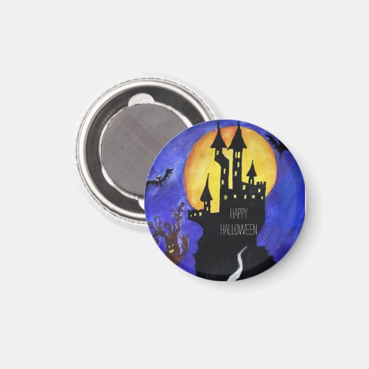 Gelukkig Halloween kasteel klein, 3,2 cm ronde mag Magneet (Voorkant / Achterkant)