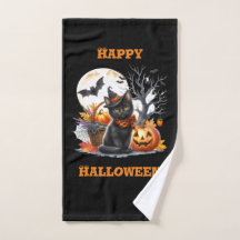 Gelukkig Halloween Kat en Jack O Lantern Handdoek