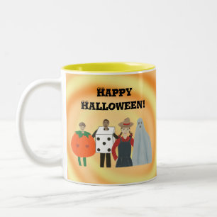 Gelukkig Halloween Kinder in kostuums, mokken