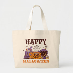 Gelukkig Halloween koffie brouwen Grote Tote Bag