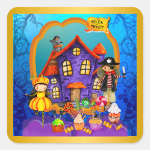 Gelukkig Halloween Kostuum Kinderfeest Viering Vierkante Sticker