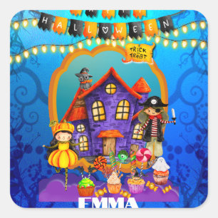 Gelukkig Halloween Kostuum Kinderfeest Viering Vierkante Sticker