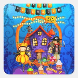 Gelukkig Halloween Kostuum Kinderfeest Viering Vierkante Sticker