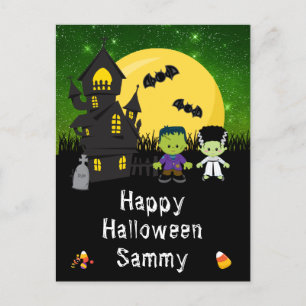 Gelukkig Halloween Monsters Groen Feestdagenkaart