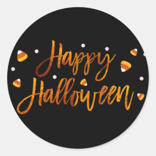 Gelukkig Halloween Oranje Folie Modern Script Tren Ronde Sticker