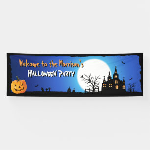 Gelukkig Halloween Party Blauw Moonlight Enge Nach Spandoek